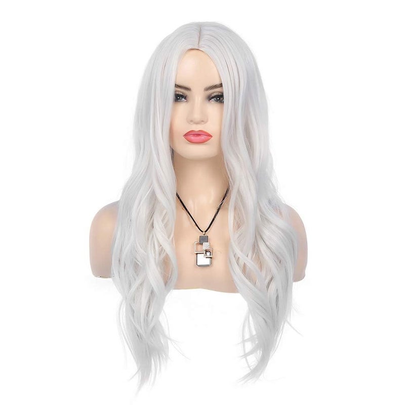 Baruisi Cream White Wigs for Women Long Curly Wavy Synthetic Hair Wig Natural Middle Parting Heat Resistant Costume Cosplay Use - Image 2